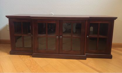 Edenridge Walnut Brown Wood TV Stand with Glass Doors