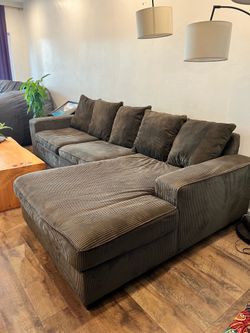 Green Corduroy L-shaped Couch