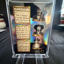 Wild West TRIPLE Relic pieces of the past trading card featuring famous outlaws Tom "Black Jack" Ketchum, Billy "The Kid" Free, and John Wesley Harden