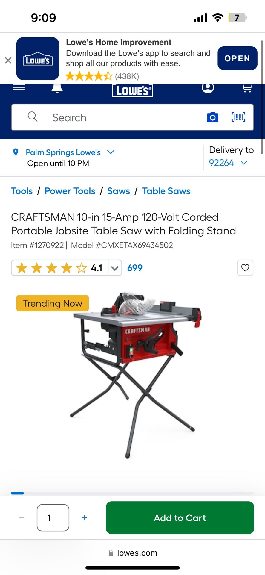 Craftsman 10 Inch Table Saw