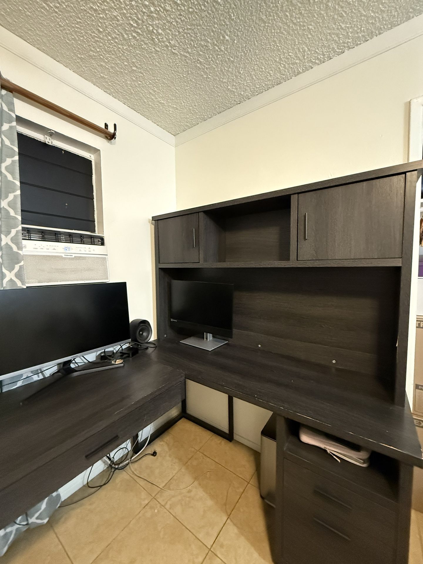 Grey L shaped desk