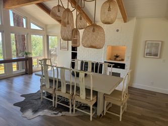 Set of 8 Ming-Style Yoke-Back Dining Chairs — Whitewashed, Boho/Farmhouse Chic