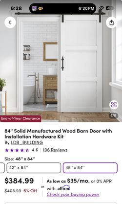 84" Solid ManufBarn Door with Installation Hardware Kit By LDB_BUILDING