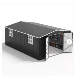 12 ft. W x 16 ft. D Metal Outdoor Storage Garden Tool Steel Shed with Lockable Doors and Windows