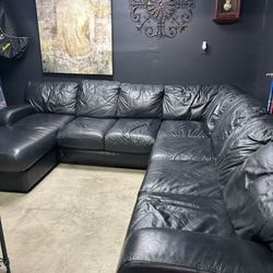 Leather Black Couches L Shape 