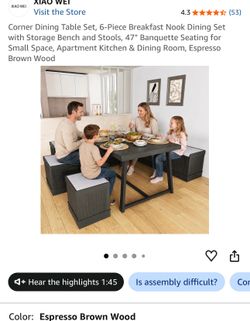 Corner nook table set bench with storage Espresso Brown Wood
