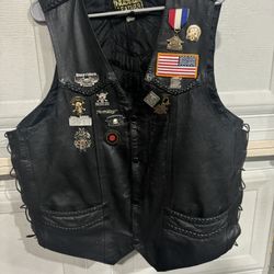 Harley Davidson Men's Black Leather Biker Vest With Pins Size Xl