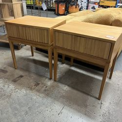 Jasper Mid-Century Modern Nightstand, Side End Table with 1-Drawer Storage & Fluted Drawer Front, Warm Pine, (Set of 2)