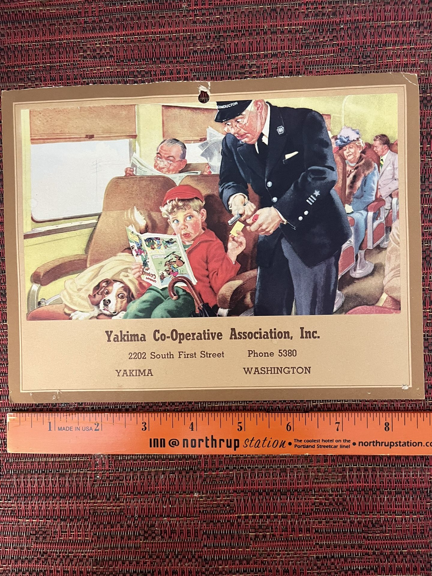 Vtg 1930's Yakima WA Co-Operative Assoc Calendar Top w/Train Conductor