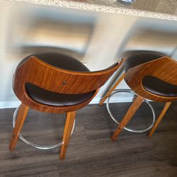 Leather And Wood  Barstools 