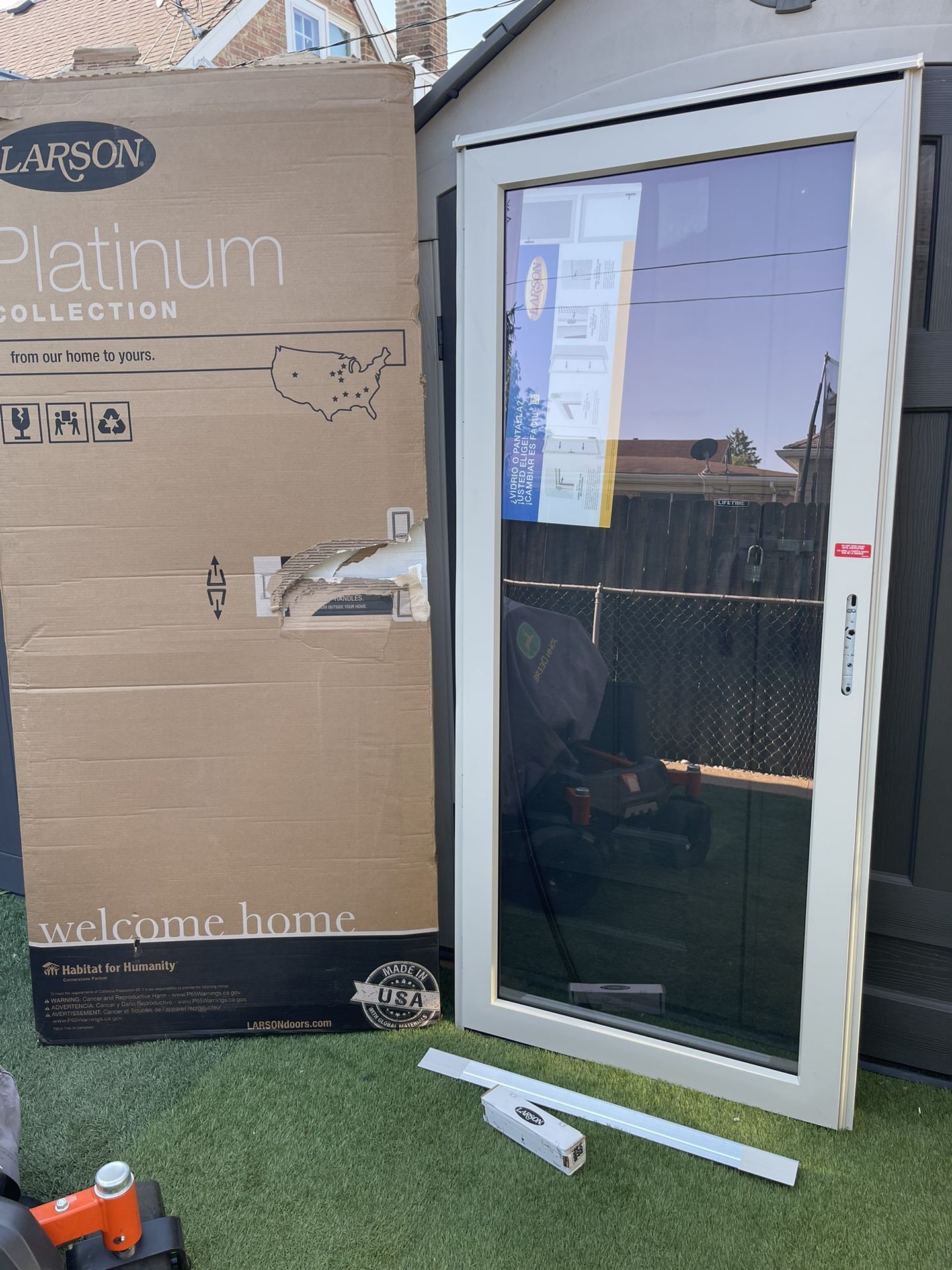 New Storm Door Platinum Size W36 H80 Right Hand Inswing Color Pebble stone $220