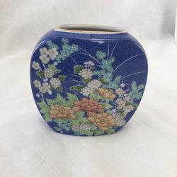 Vintage Hand Decorated Blue Floral Vase