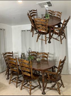 Dining Table with 2 Extensions & 6 Chairs SOLID WOOD