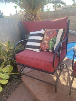 Wrought Iron Patio Chairs With Sunbrella Pillows- 4 Total