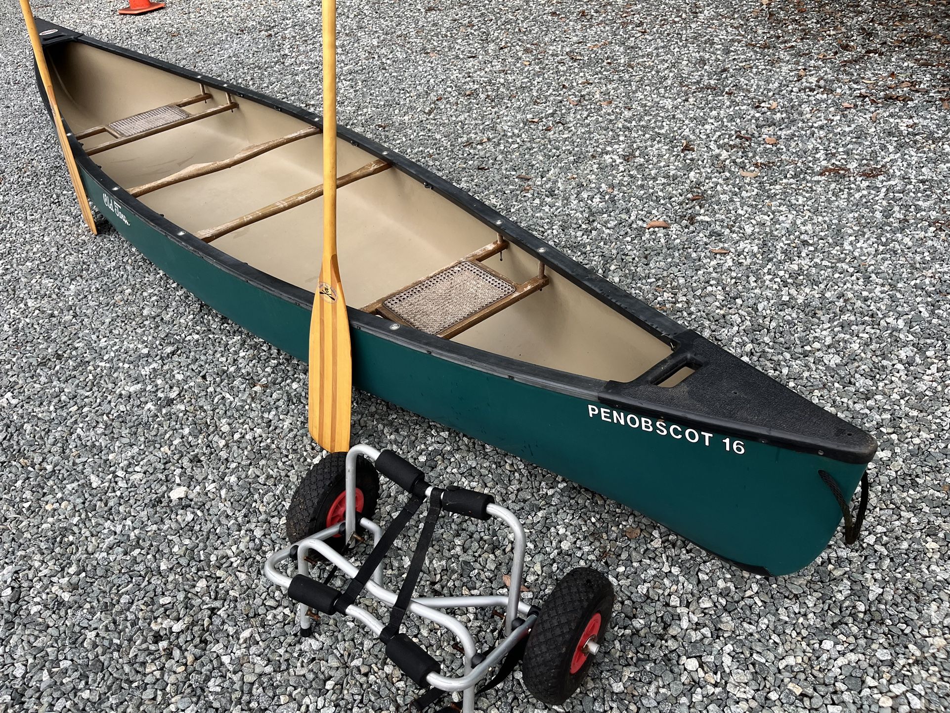16' Old Town, Penobscot Royalex , Canoe, Paddles, Cart