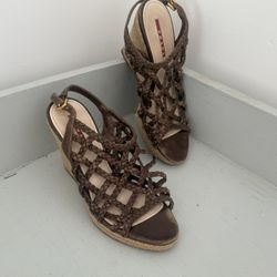 Prada Brown Braided Leather sandals wedge platform 
