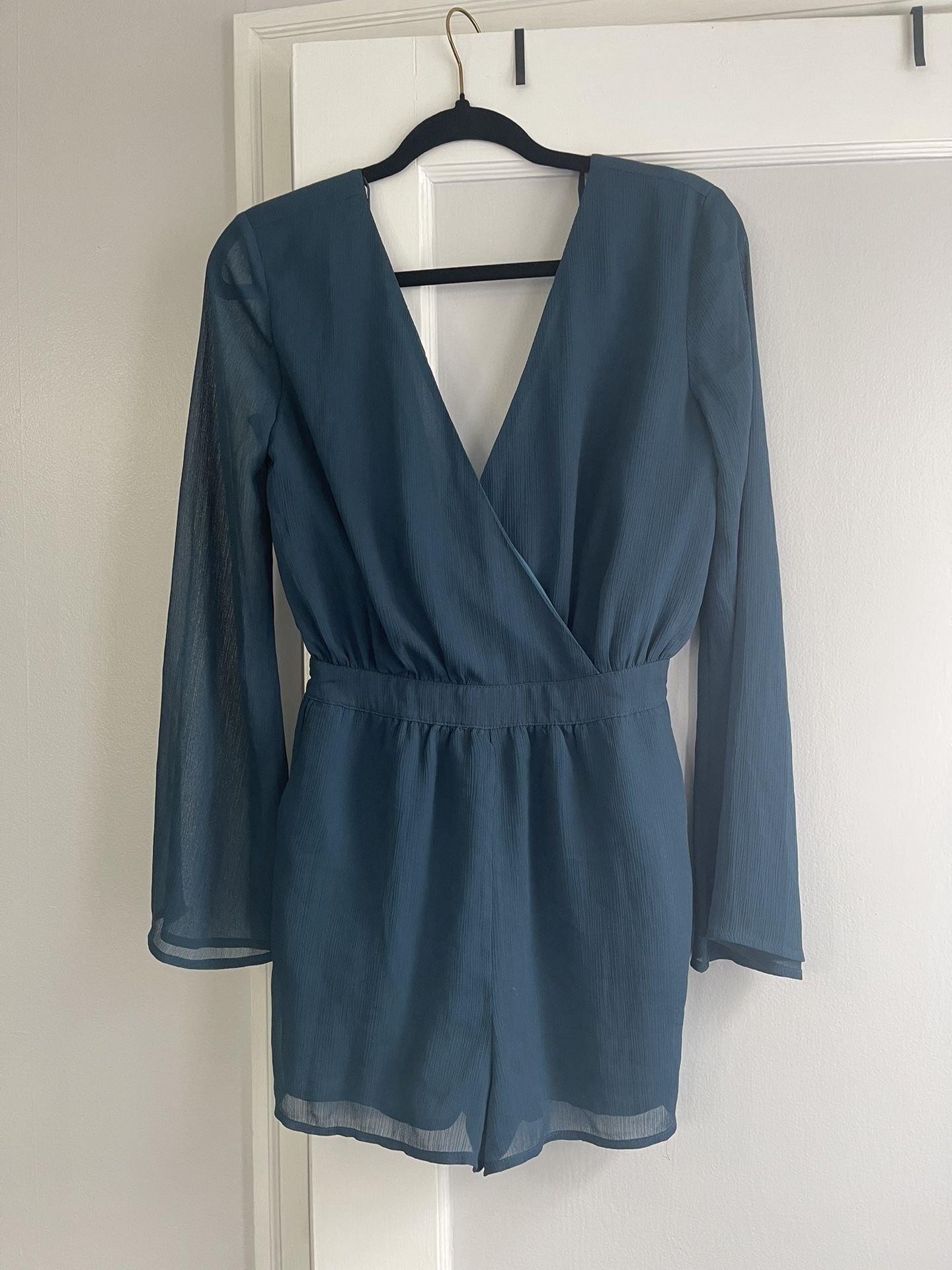 Teal Long-Sleeve Romper – Size XS