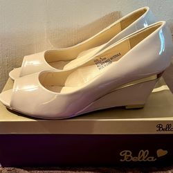 Bella Patent Leather Peep Toe Wedge Heel Shoes 