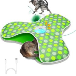 Interactive Cat Toy, Automatic Cat Toys for Indoor Cats, Hide and Seek Cat Toy with Motion Activated, Moving Feather, Chirping, USB Rechargeable