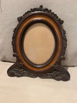 Antique Carved Wood Oval Picture Frame