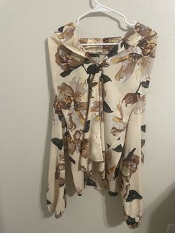 Floral Long Sleeve Blouse with Neck Tie