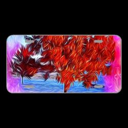 License Plate Novelty Car Front Tree Red Drips Fluid Colorful