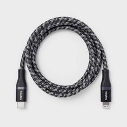 4 Feet Heyday Lightning to USB-C Braided Cable - Black & Gray