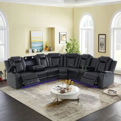 Brand New Black Power Reclining Sectional Sofa with Bluetooth Speaker