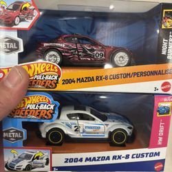 NEW 2025 HOT WHEELS PULLBACK SPEEDERS 2004 MAZDA RX8 CUSTOM WHITE & PURPLE LOT