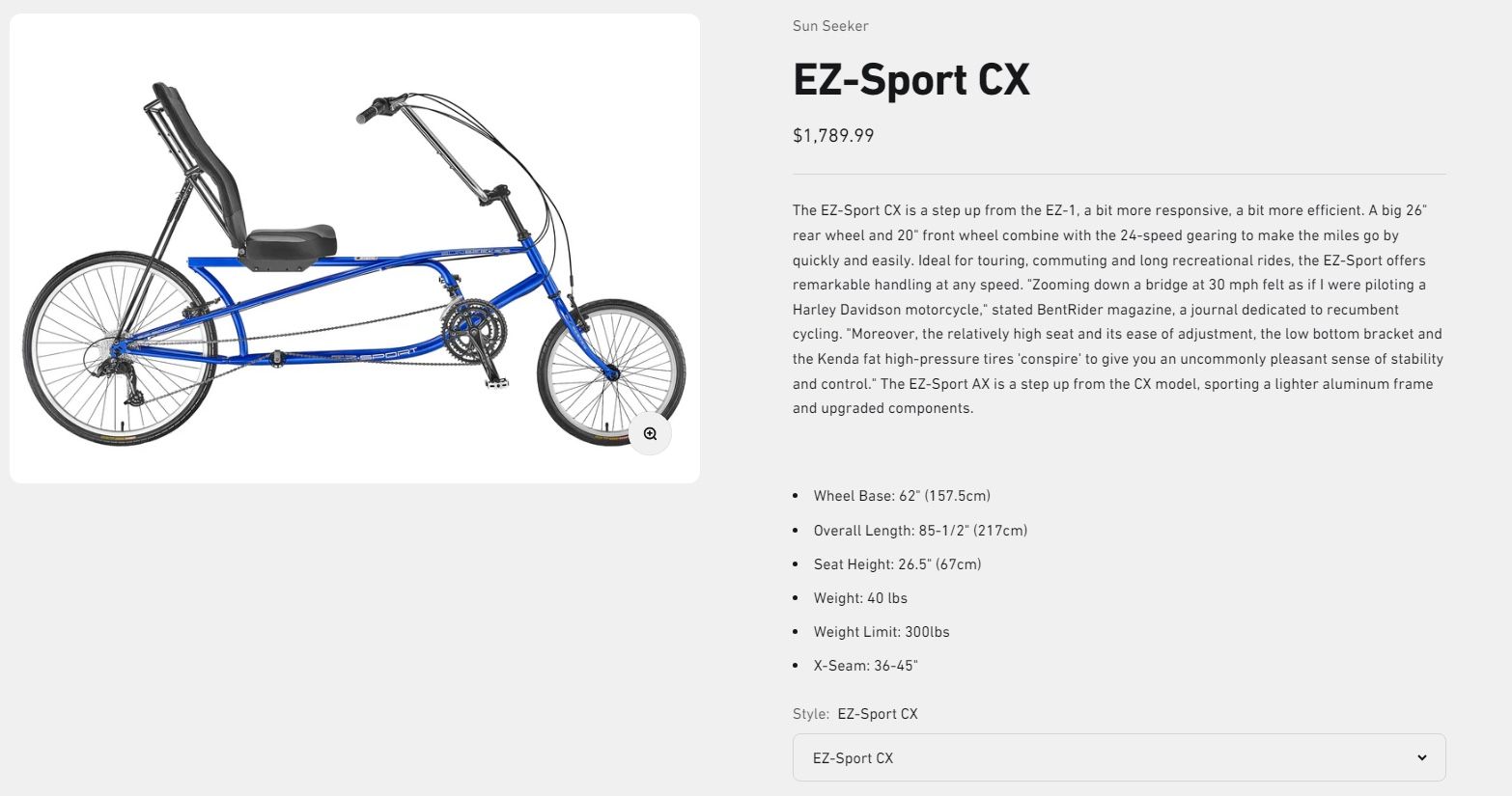 RECUMBENT BIKE EZSPORT CX