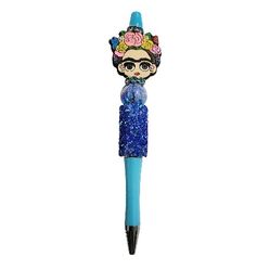 Frida Kahlo Custom Handmade Beaded Ballpoint Twist Pen Focal Bead Blue
