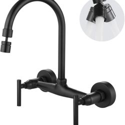 Wall Mount Kitchen Sink Faucet Wall Mounted Kitchen Faucets 8 Inch Center Double Handles 360 Degree Swivel Spout Restaurant Utility Laundry Commercial