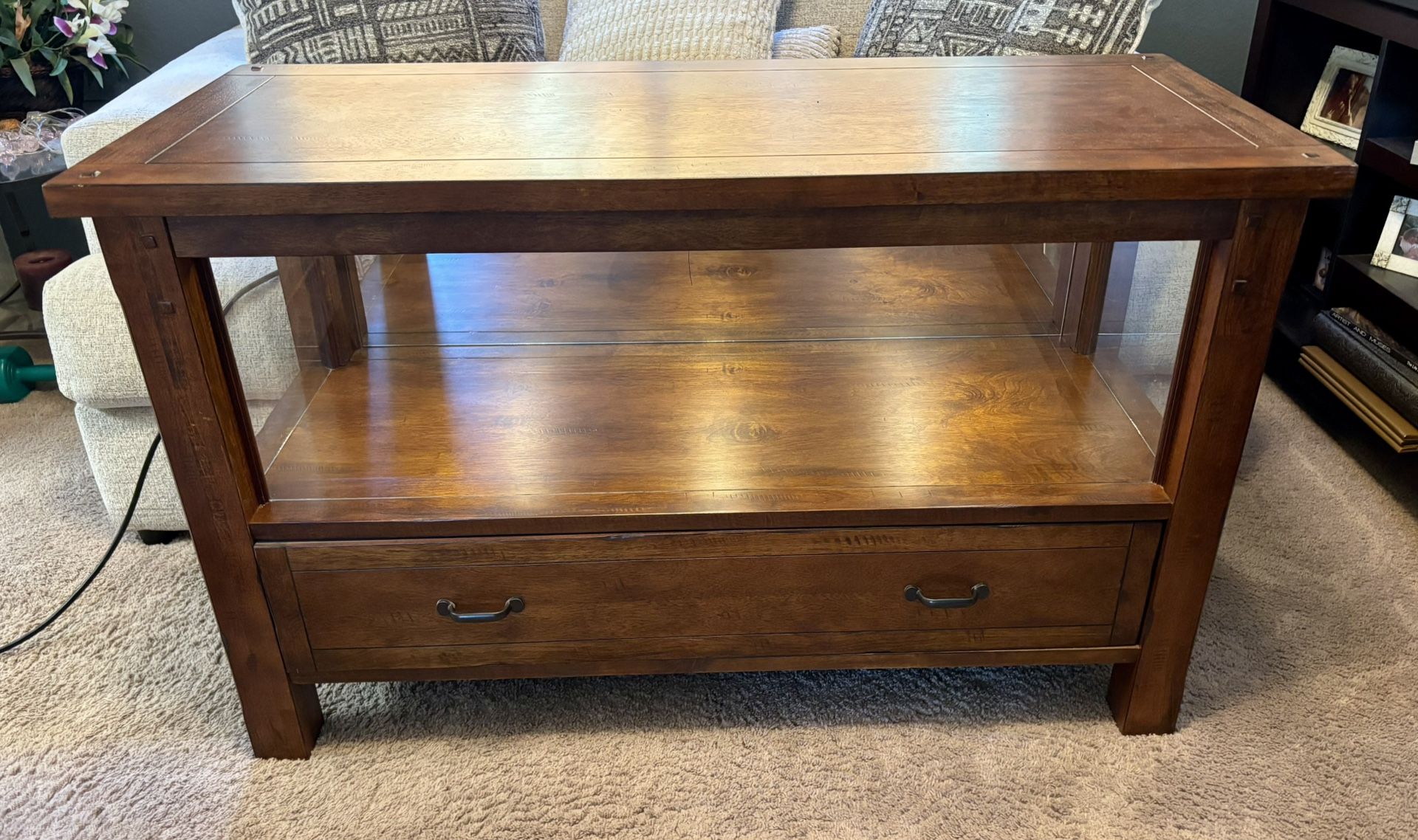 Solid Wood Glass Display Case With Back Mirror And Lights