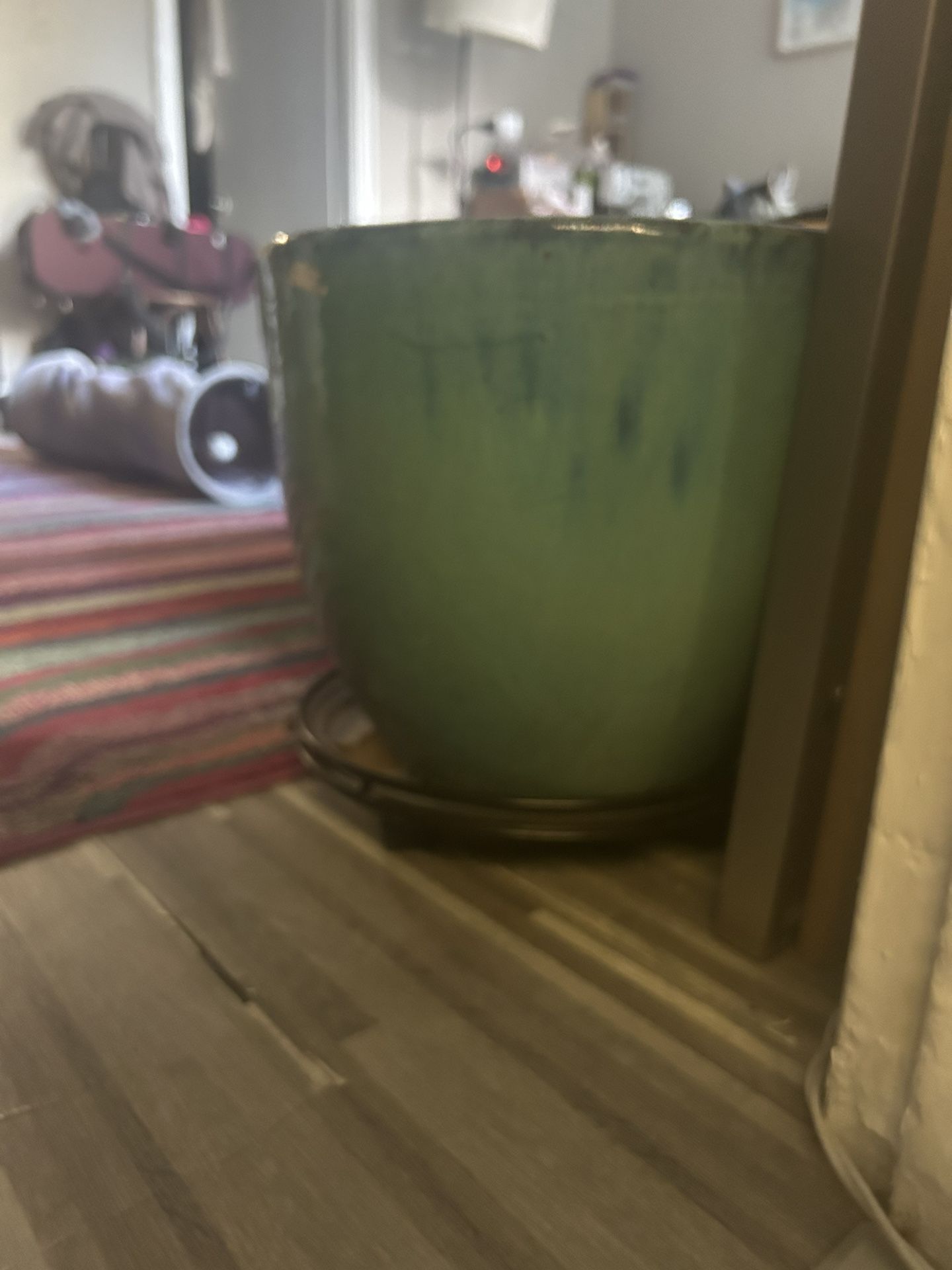 Large Turquoise Plant pot On Wheels- Heavy