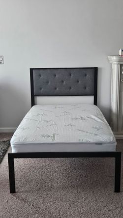 Twin metal bed frame with mattress
