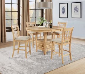 Dining set 5 pc Counter Height Light Oak finish, Beige fabric. New Especial price 