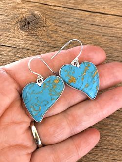Blue Copper Faux Turquoise Curvy Heart Sterling Silver Earrings