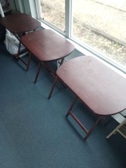 Set of 3 Wood Folding TV Tray Tables