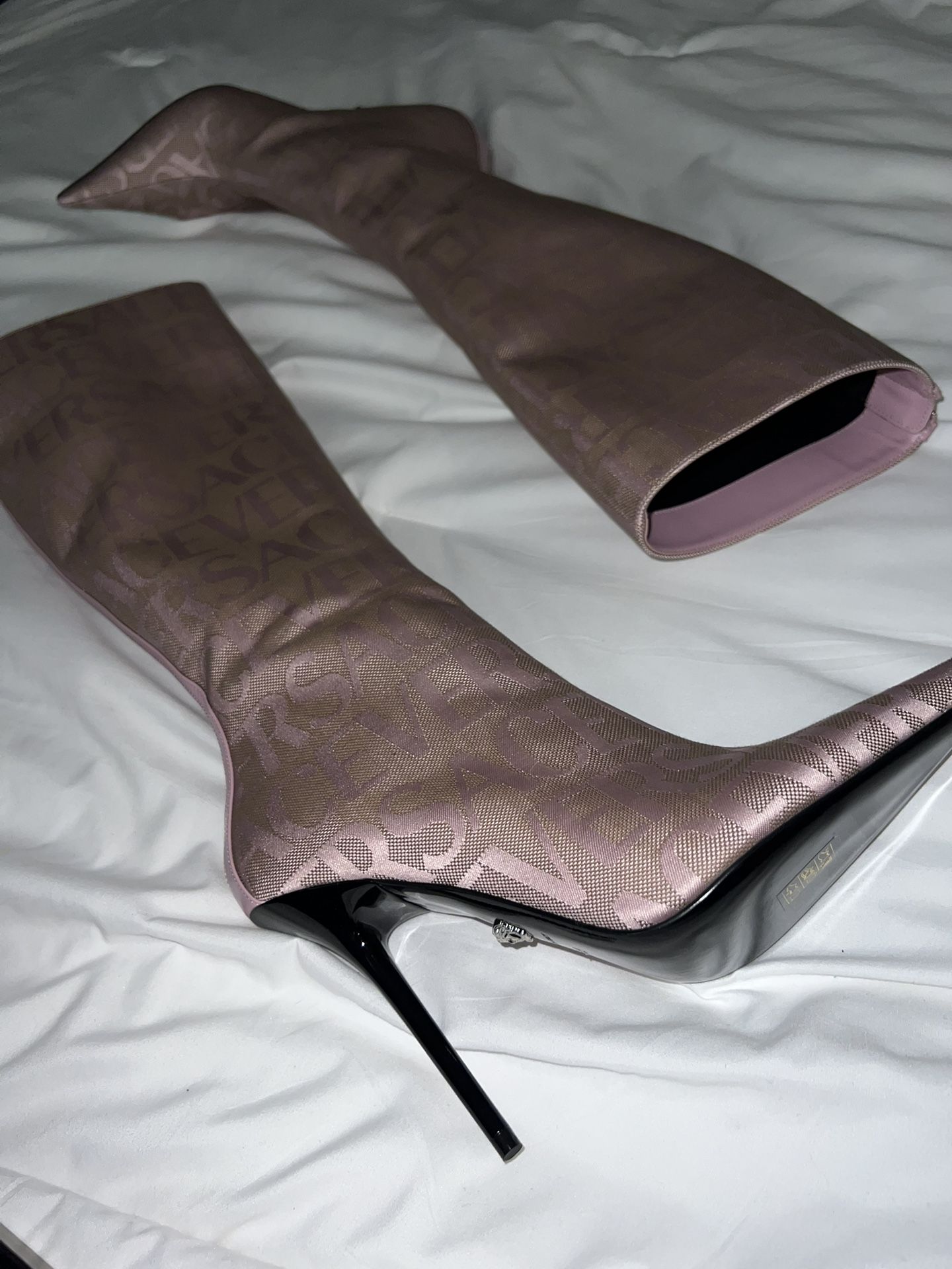 Pink & beige Versace boots
