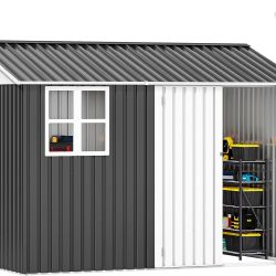 10' x 8' Outdoor Storage Shed, Waterproof Metal Garden Shed with Windows, Lockable Doors, and Sloped Roof for Patio, Backyard, Lawn, Tool Storage, Bik