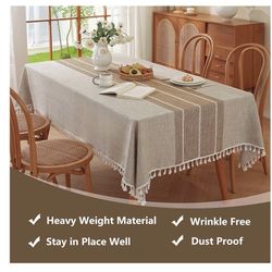 TEWENE Rectangle Tablecloth 55″x86″ – Cotton Linen Wrinkle‑Free Washable Table Cover (6–8 Seats) – Light Coffee