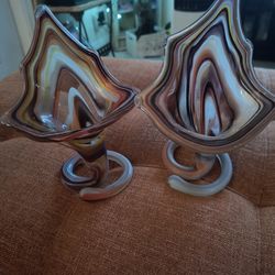 1950s ART GLASS  vase coil stem hand blown  Brown Tones  has a few blemishes