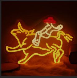 Rodeo Neon Sign, Cowboy Rides Bull Neon Light, Bull Riding Led Sign, Western Man Rides Light Up Sign Rodeo Room Wall Art Decoration gifts for men