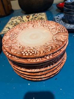 Italian Ceramic Plates with Embossed Grape Vine Border