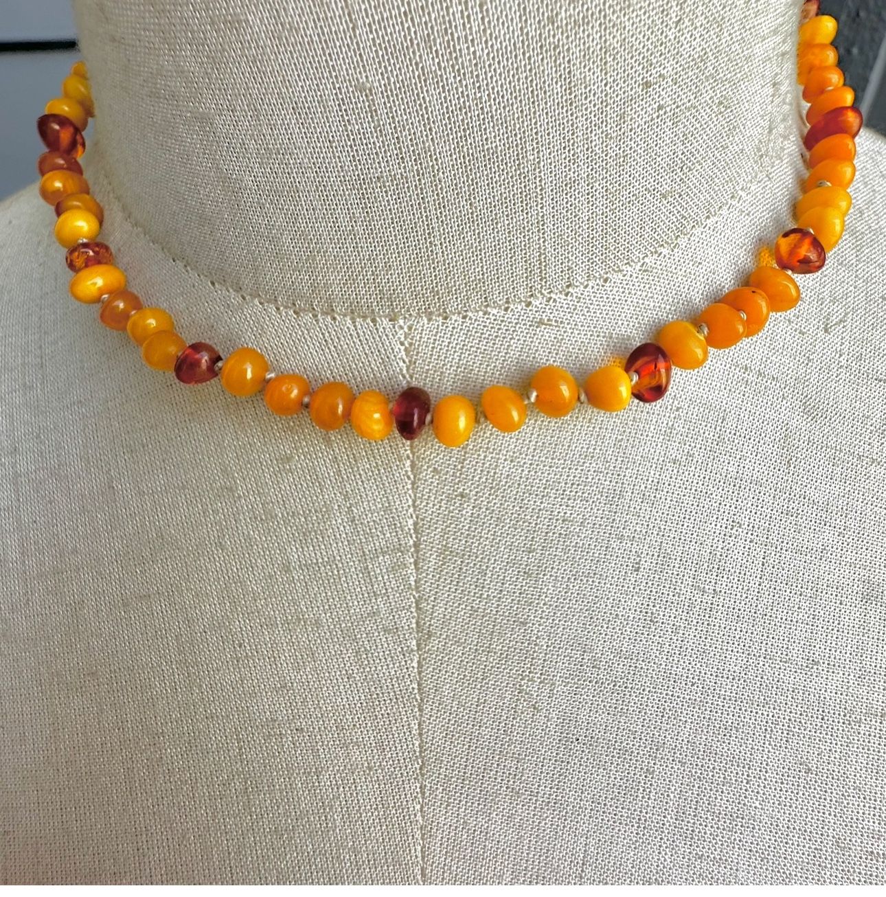 Vintage Natural Baltic Amber beaded choker necklace Sterling Clasp