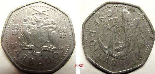 BARBADOS ONE DOLLAR 1988