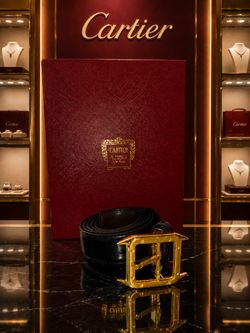 Cartier Black Leather Belt with Gold Buckle