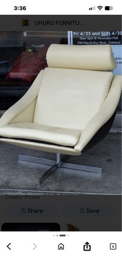 Roche Bobois White Leather Swivel Chair