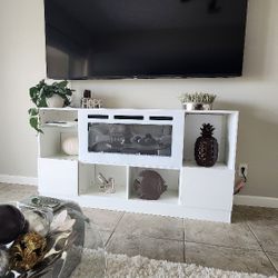 70" White Fireplace/TV Stand
