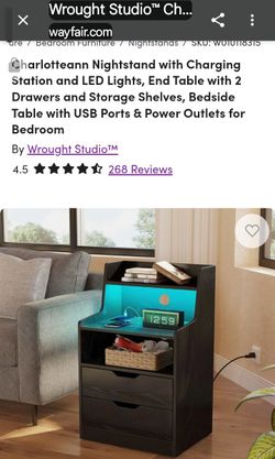 Wrought Studio Nightstand with Charging Station and LED Lights